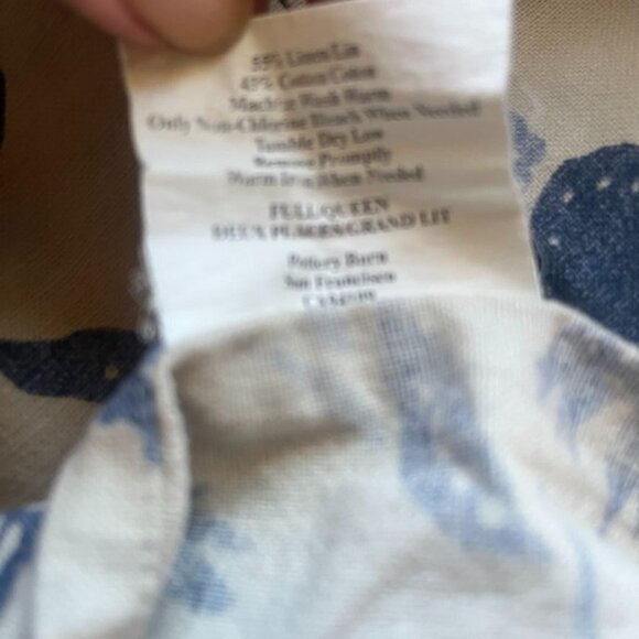 Pottery Barn Full/Queen Blue Block Floral Linen/Cotton Duvet Cover - Picture 4 of 4